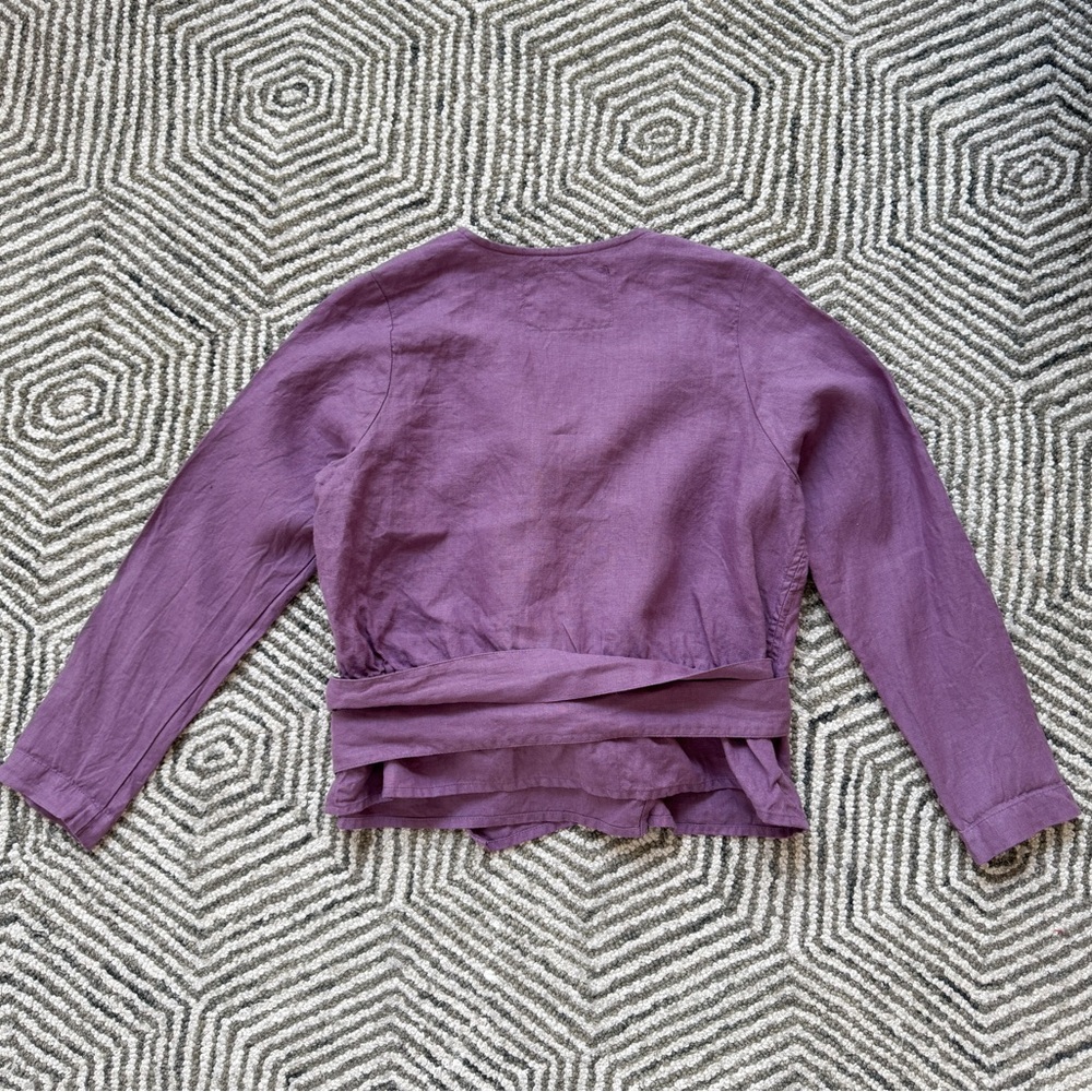 🏷️ SOLD • NOTPERFECTLINEN • Madrid Long Sleeve Linen Wrap Top in Dusty Lavender - Picture 7 of 13